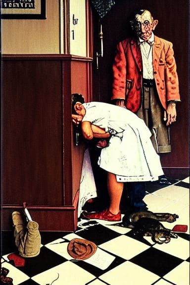 Murder scene in the style of Norman Rockwell; matte portrait...