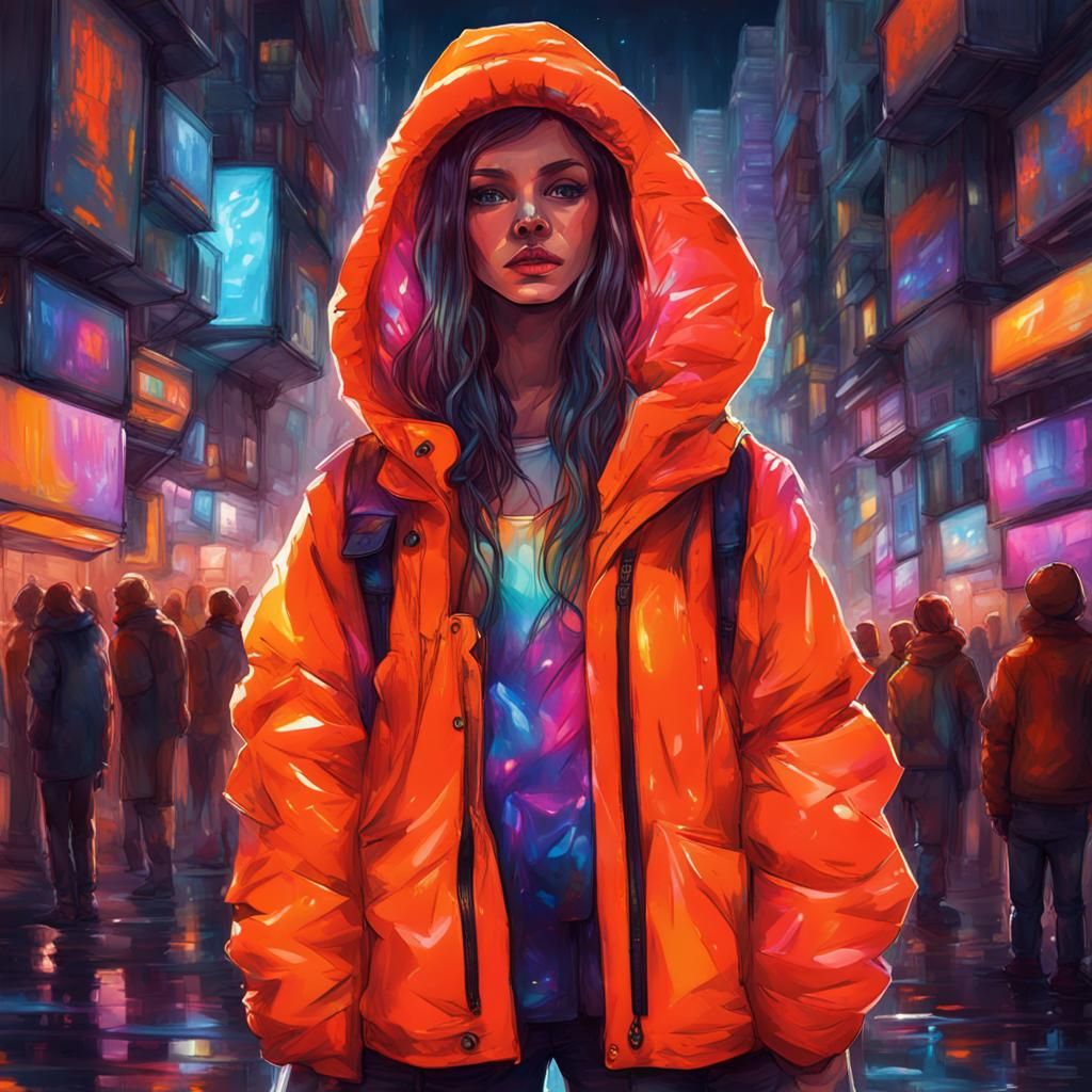 A girl in a holographic city - AI Generated Artwork - NightCafe Creator