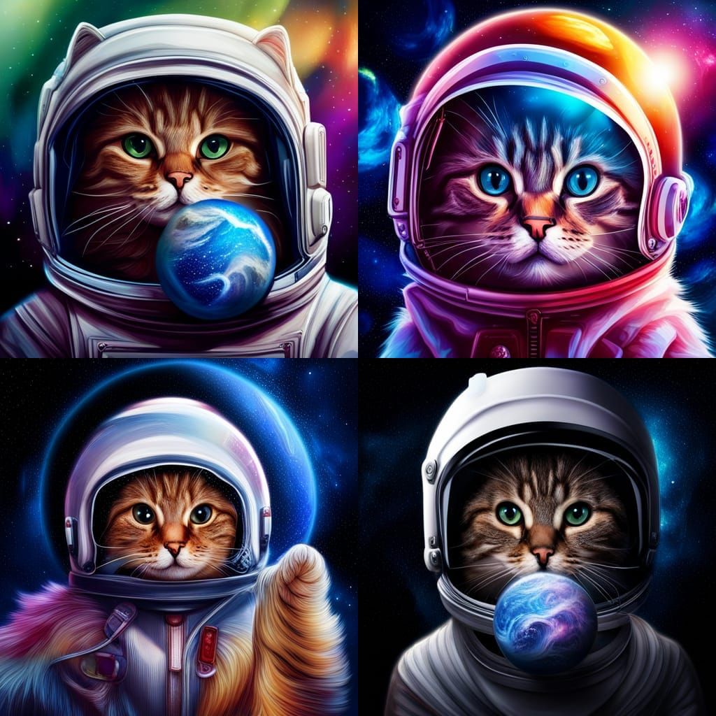 "galaxy fur cat playing with planet like ball of yarn cute fluffy ...