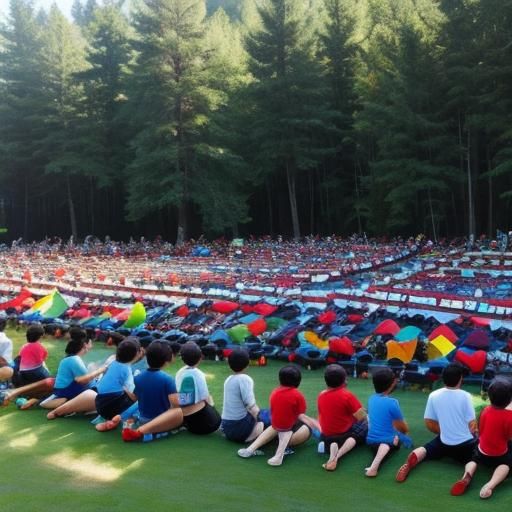 Lively Summer Camp Scene with Large Group