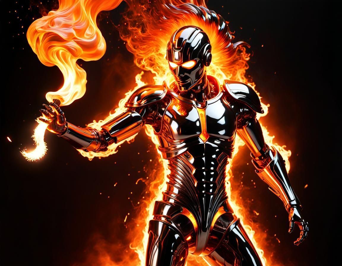 Dramatic Humanoid Figure Playing with Fire in 3D