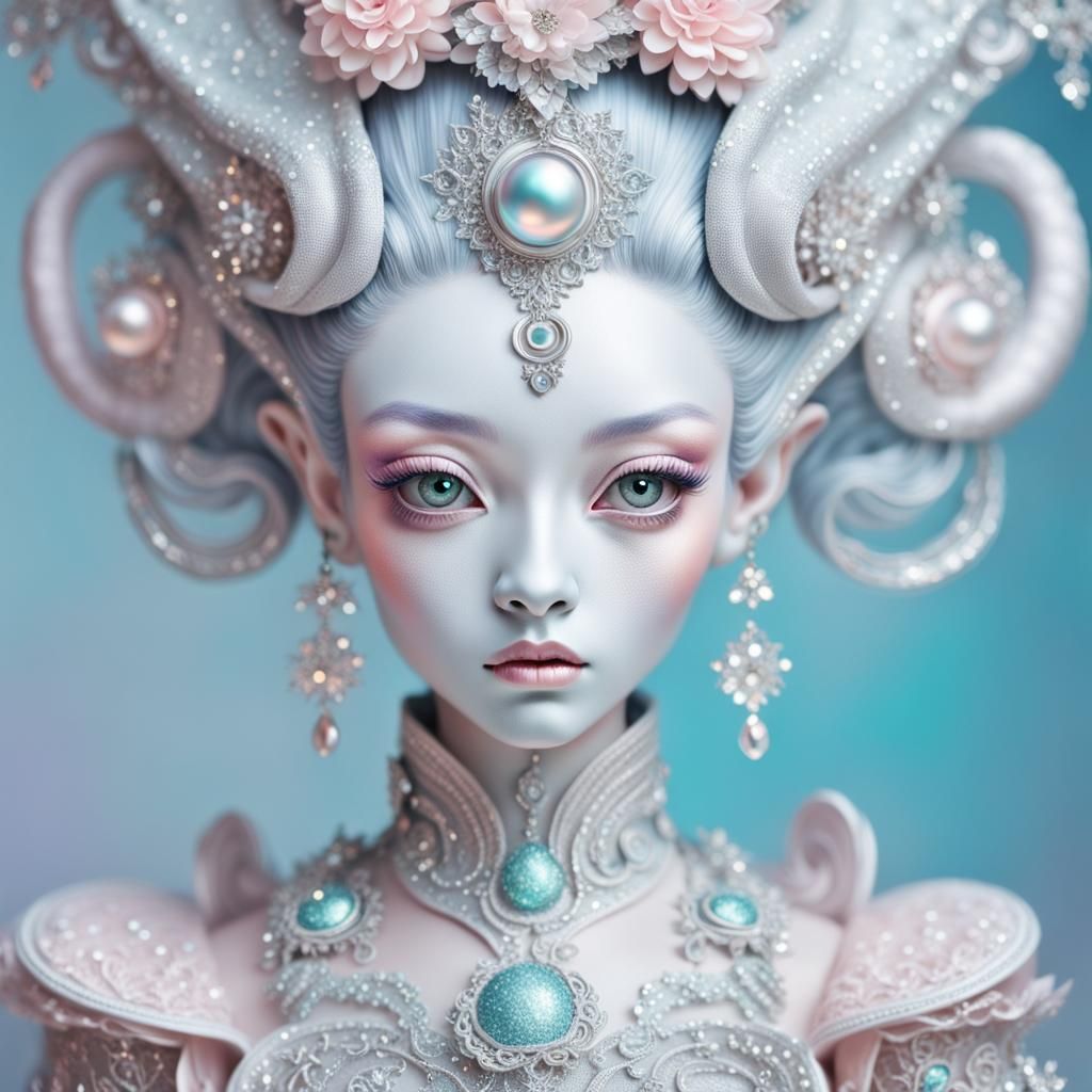 Young alien princess, in the style of rococo pastel colors