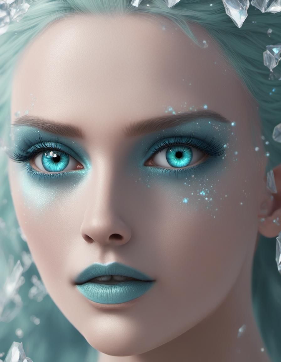 Ethereal ice Queen with crystal blue hair and crystal blue eyes and ...