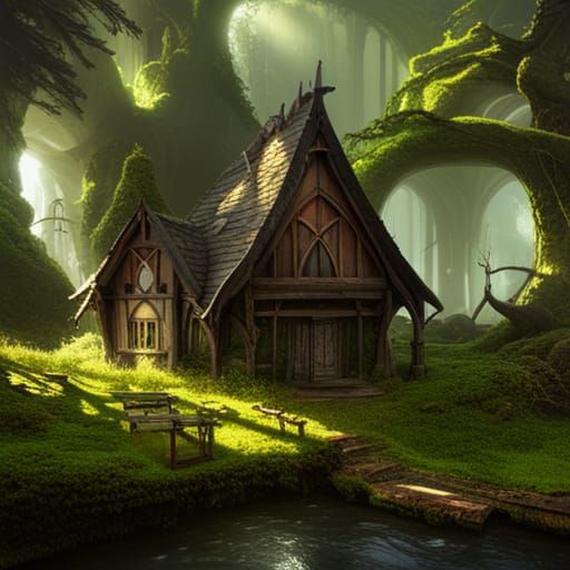 High Gothic Mossy Cottage - AI Generated Artwork - NightCafe Creator