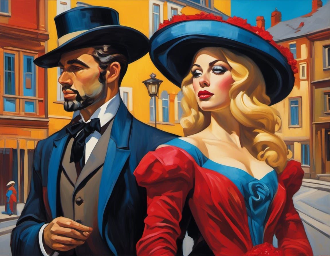 A beautiful woman and a man with a cylinder hat,  Victorian ...