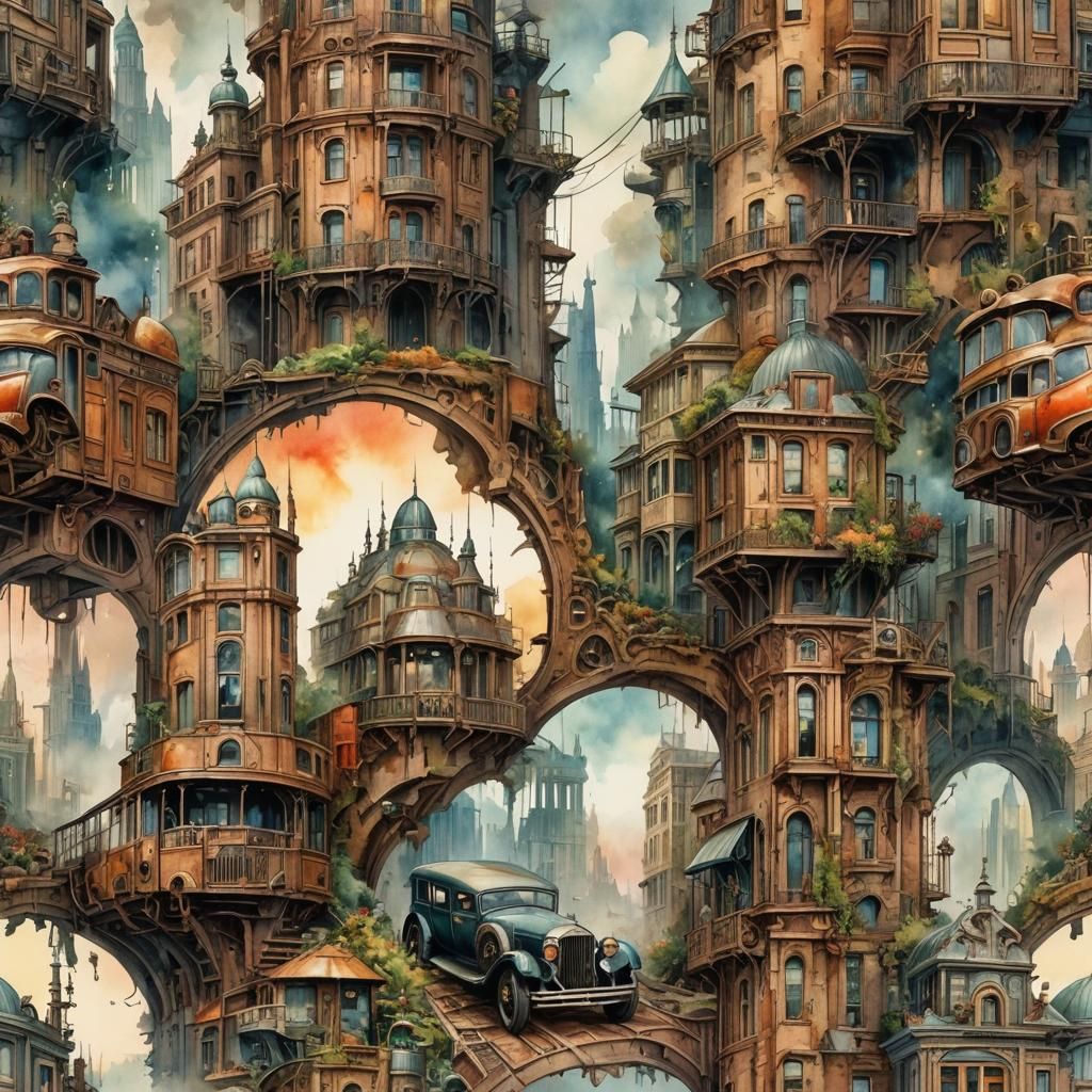 Post apocalyptic wonderland,  dreamy, 
RomanticWatercolor lo...