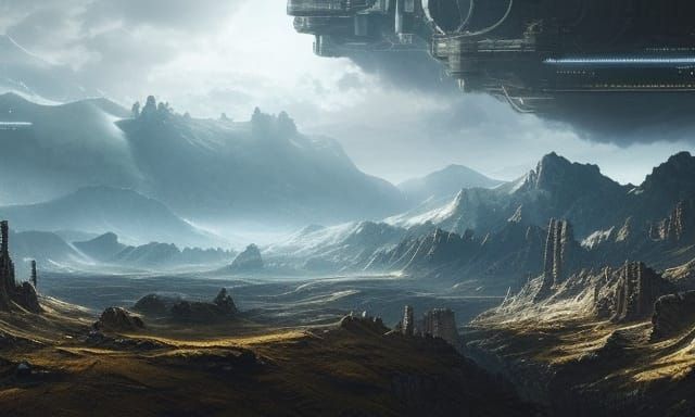 A beautiful dystopian future mountain landscape, Epic cinematic ...