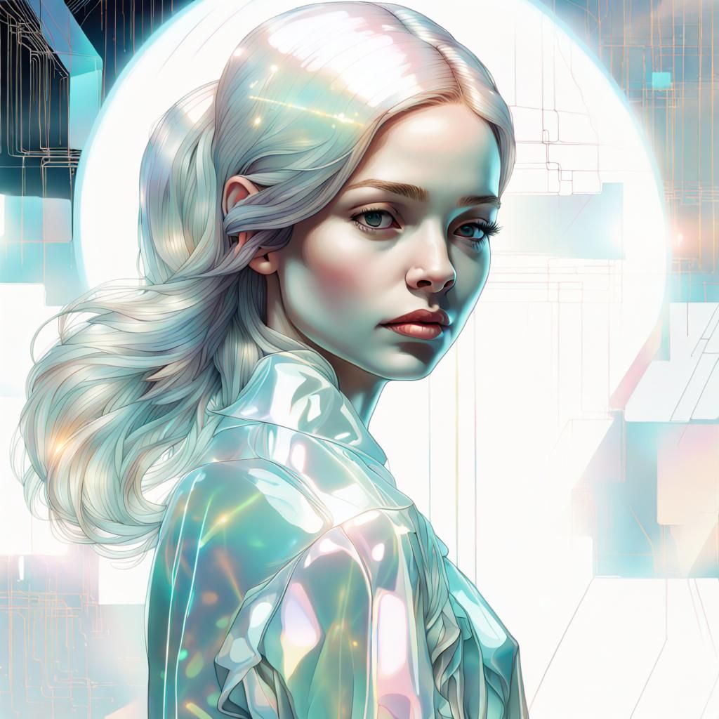 A hyper detailed realistic hologram of a girl in holographic art style