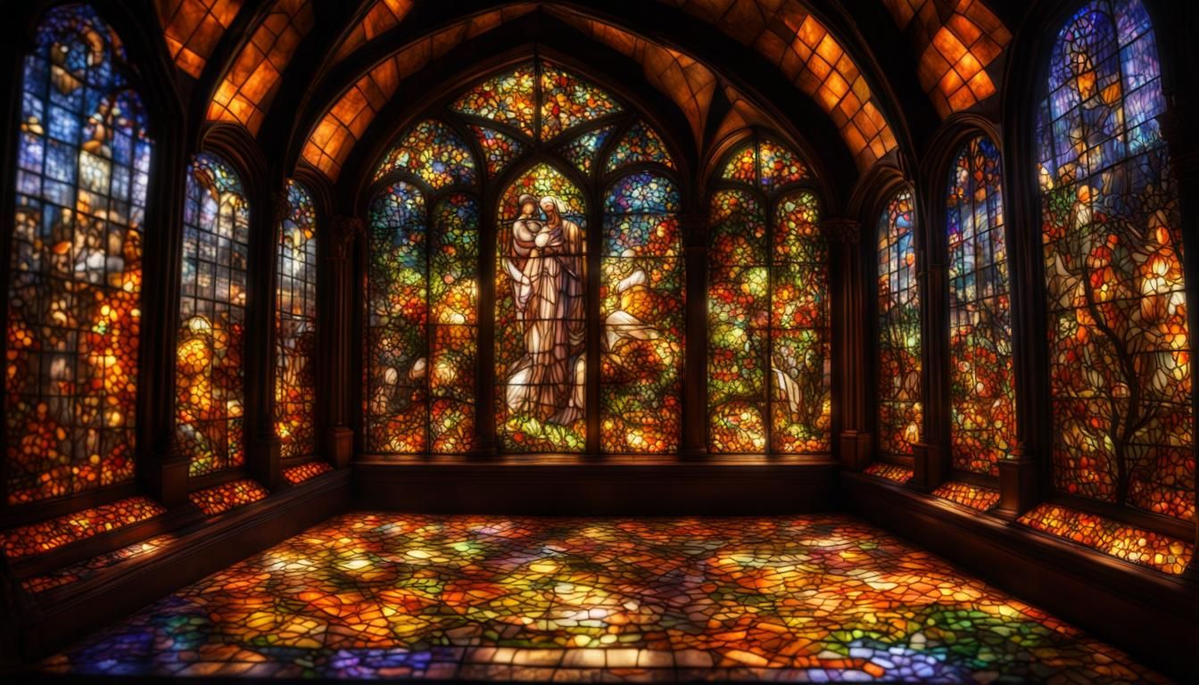 Louis Comfort Tiffany Stain Glass Halloween surreal tilt-shi...
