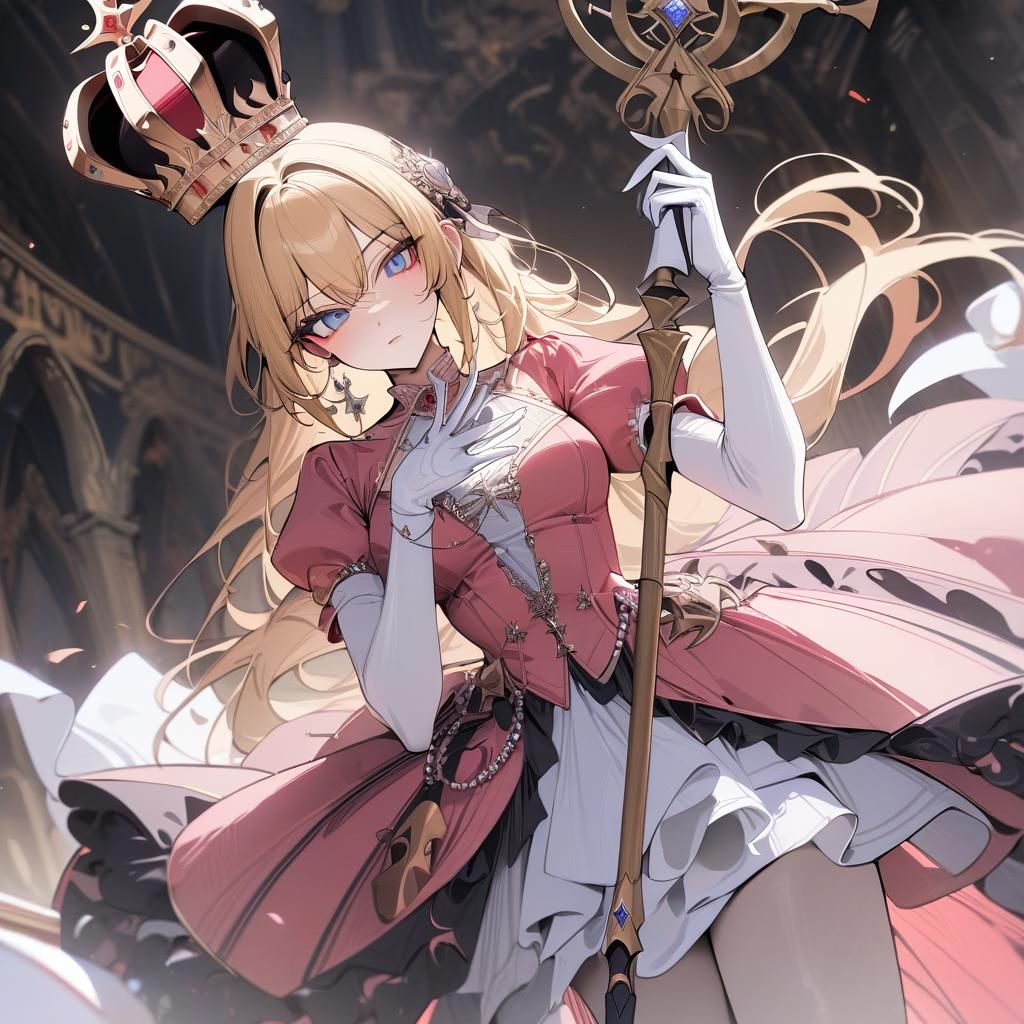 Blonde Girl with Staff in Pink Dress