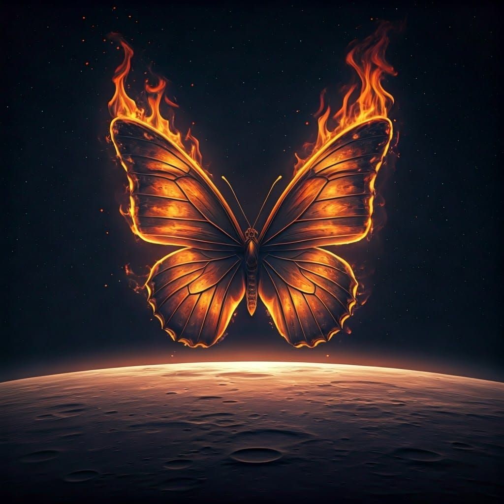 Fiery Butterfly in Lunar Atmosphere, in a Cyberpunk Aestheti...