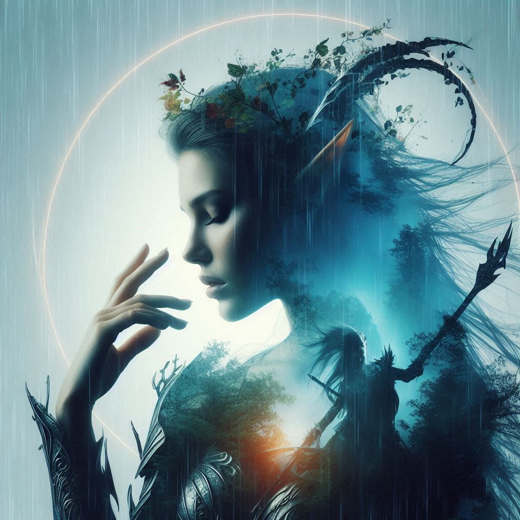 double exposure beautiful fantasy DALL-E 3 portrait landscape..