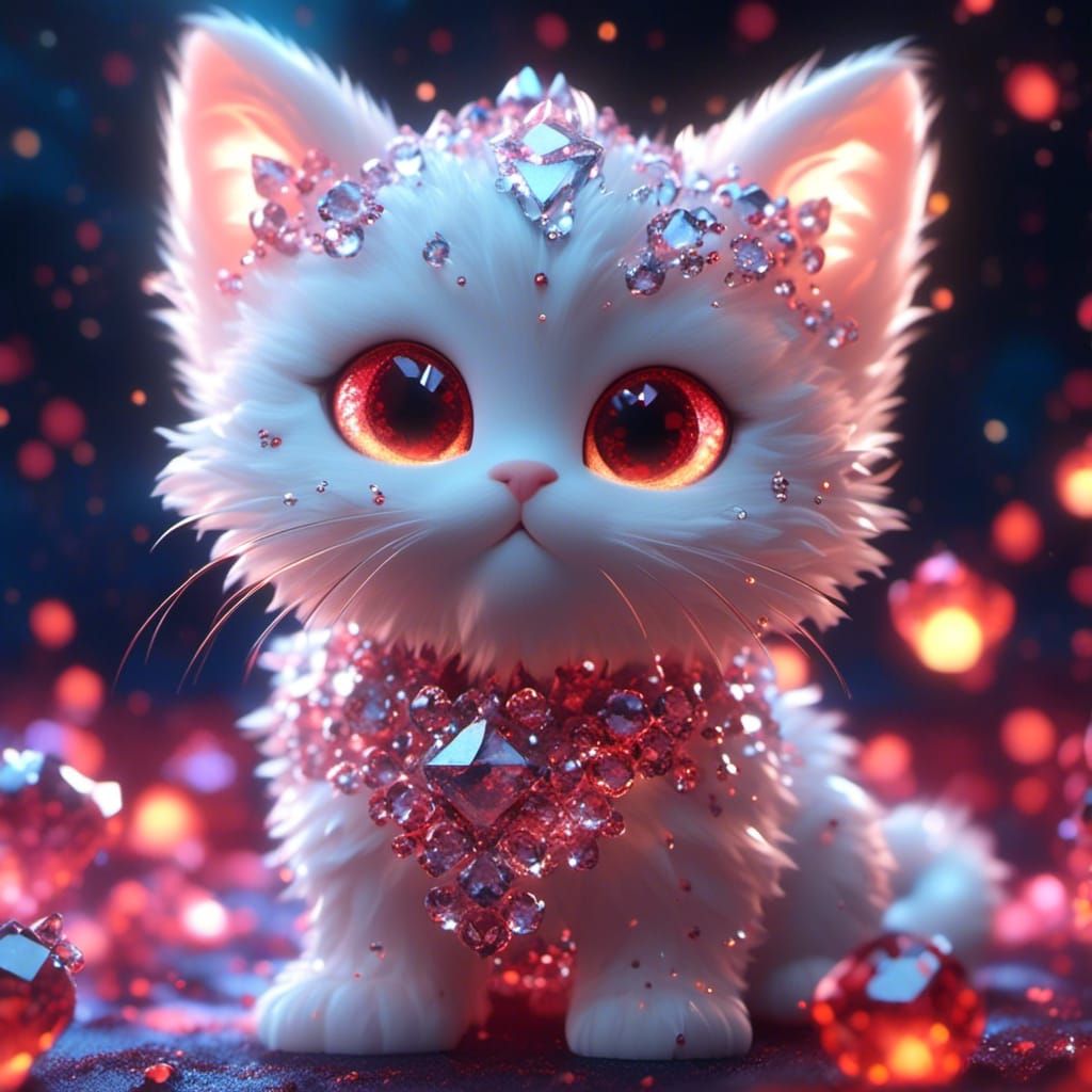 <lora:3DChibi:1.0> Closeup image of a cute adorable kitten made out of sparkly crystals light red

eyes, fluffy kitten,  beautiful lighted...