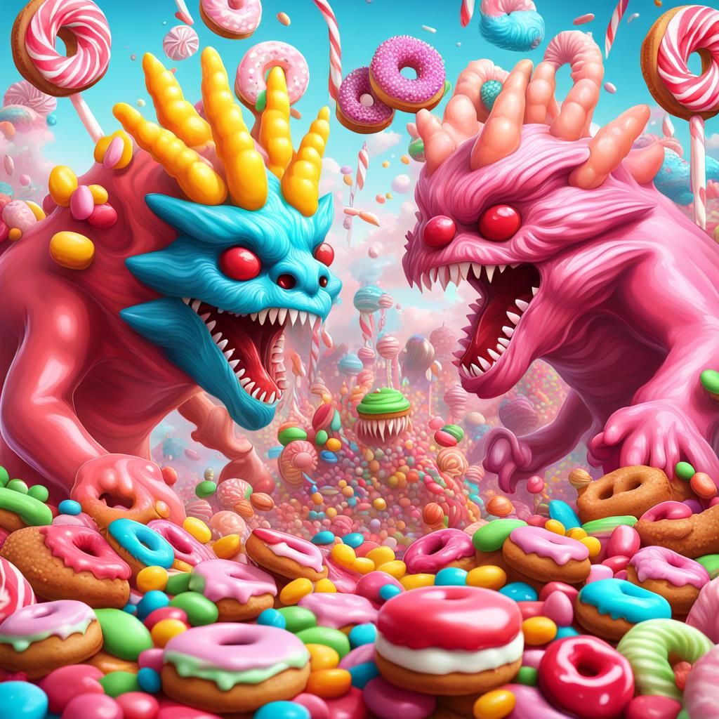 Candy Kaiju battle. AI Generated Artwork NightCafe Creator