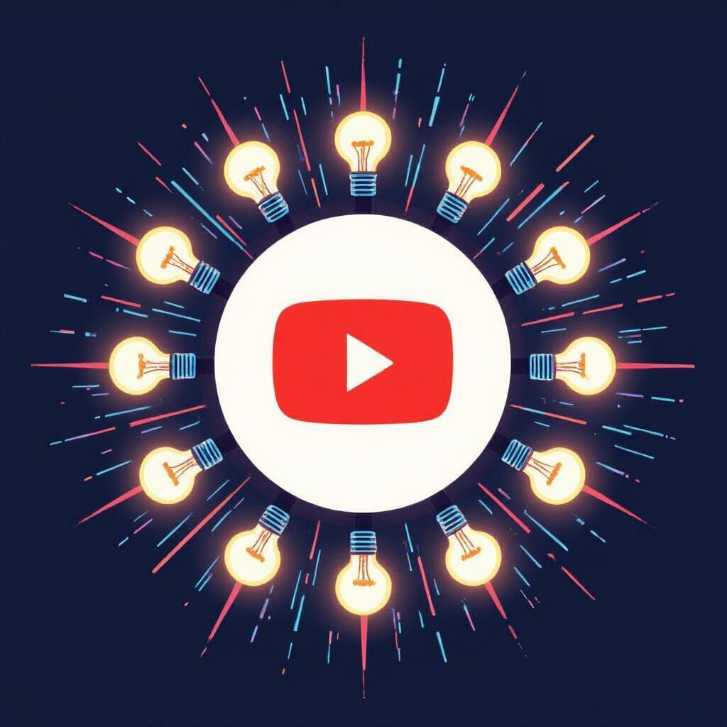 This is logo for YouTube. The circle inside must be empty to write text. The circle is surrounded by bulbs. Rays of light are emanating from...