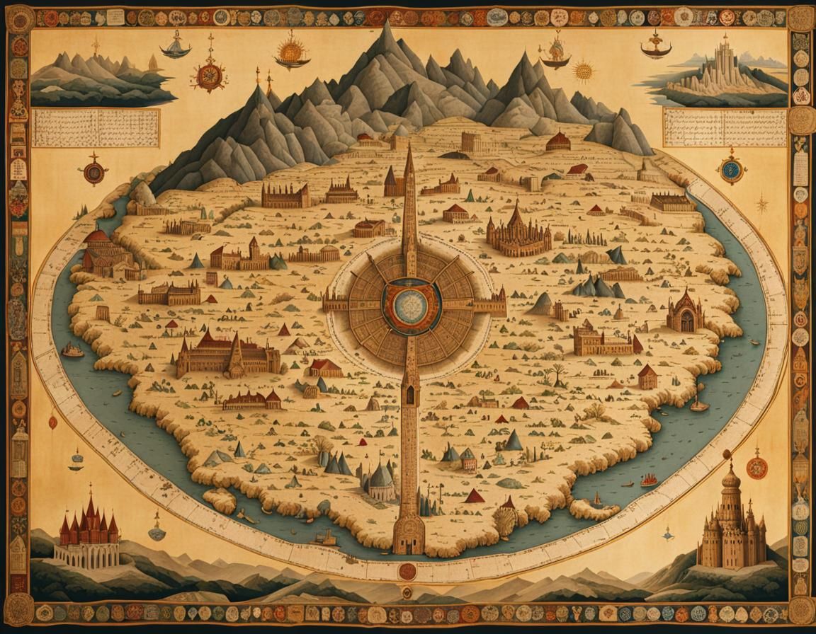 the Map of the Holy City of Neir'halmnheyr and dependencies, as drawn and archived by the Monks of Half-Moon order  by @moowokuorn