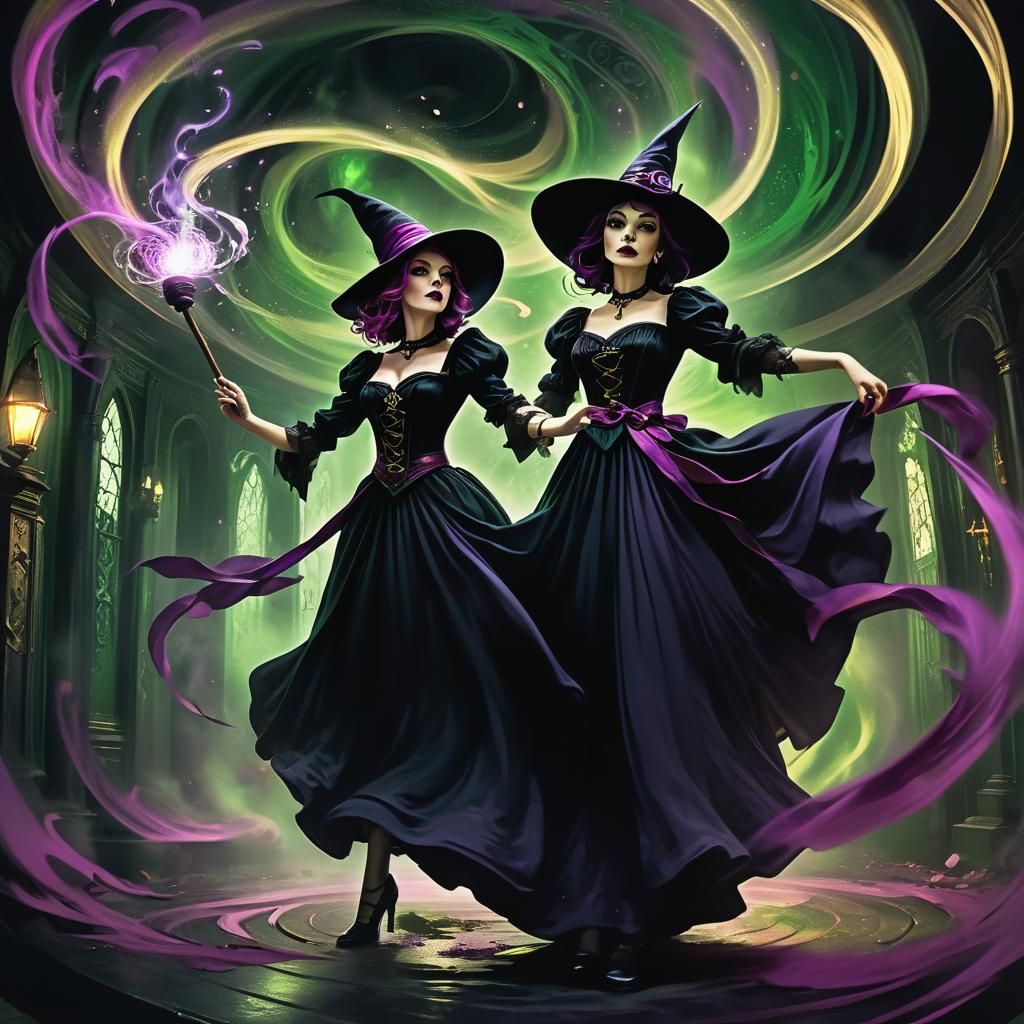 beautiful dieselpunk witch Casting a magic spell, dynamic li...