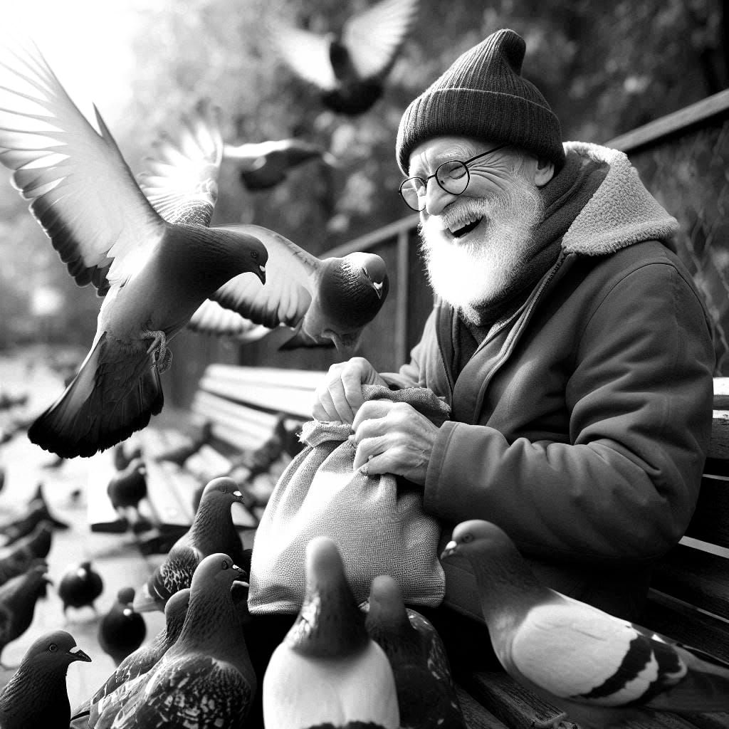 Le vieil homme qui donnait à manger aux pigeons.