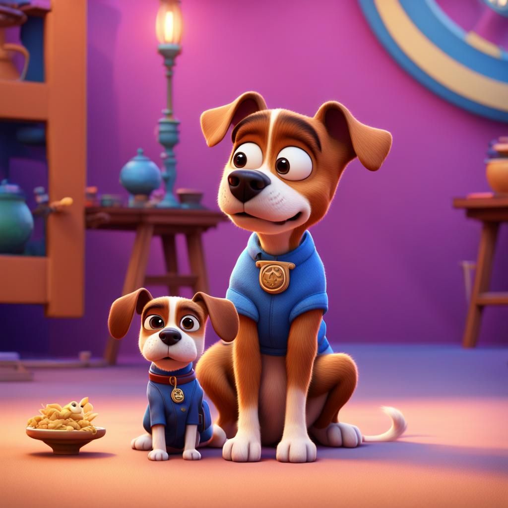 Duke and  tiny dog Pixar, Disney, concept art, 3d digital ar...
