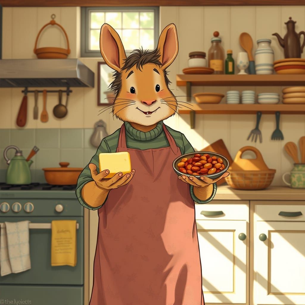 Whimsical Kitchen Scene in Beatrix Potter Style