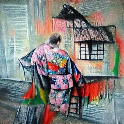 Sergius Hruby Japanese kimono in Japanese house colourful ch...