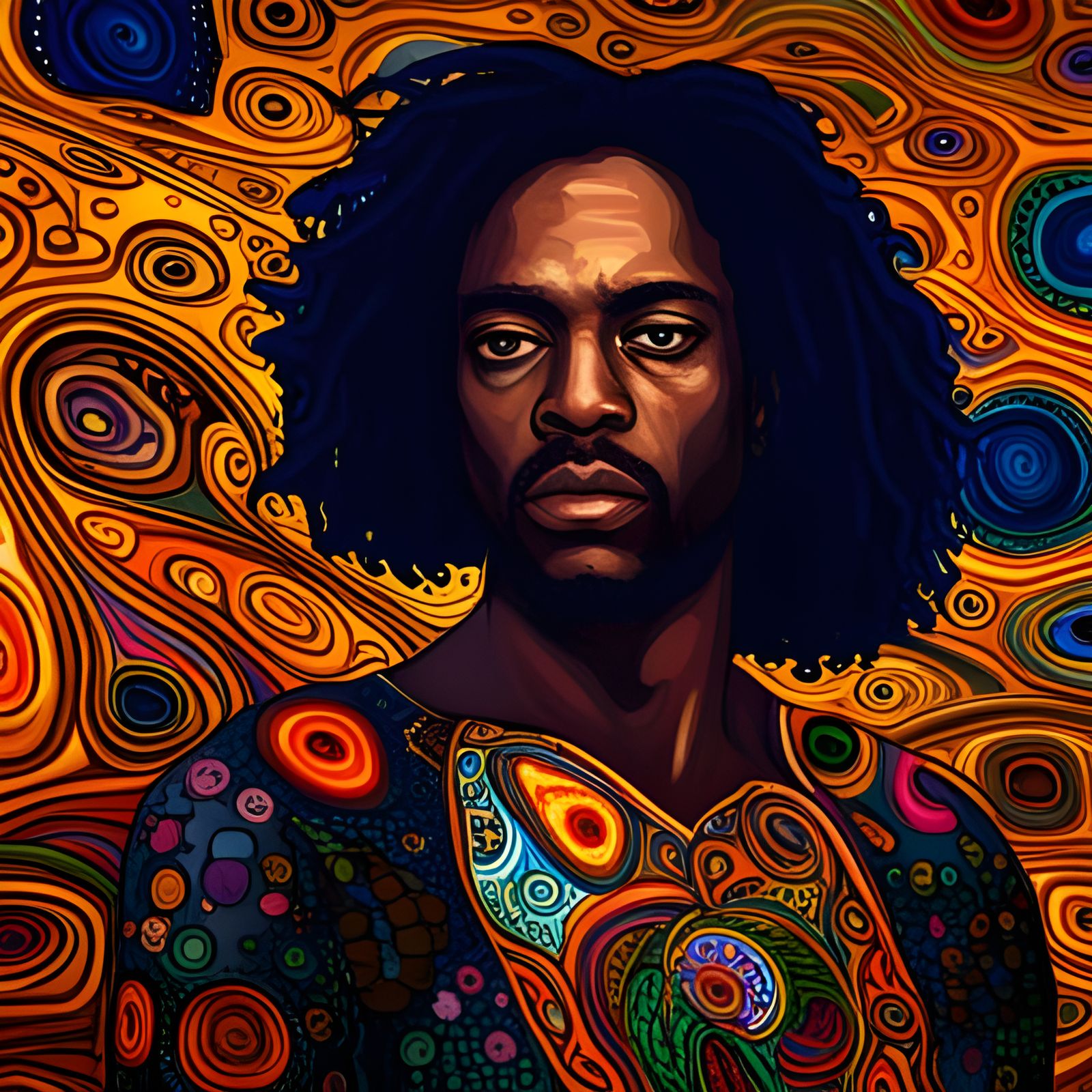 African American Man Dreadlocks Gustav Klimt Psychedelic Hip Hop 