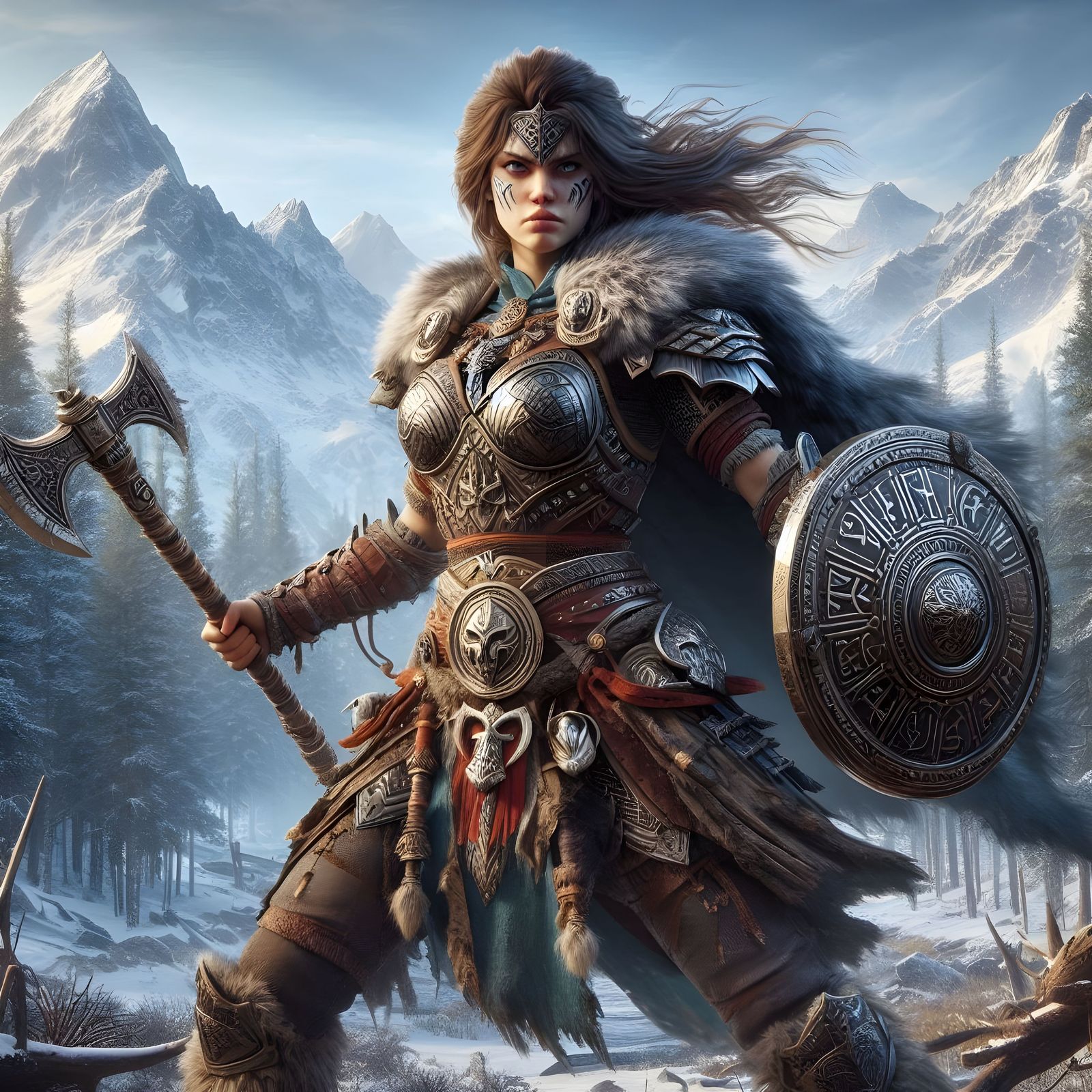 Fierce Berserker Woman: A Realistic Portrait of Norse Valor