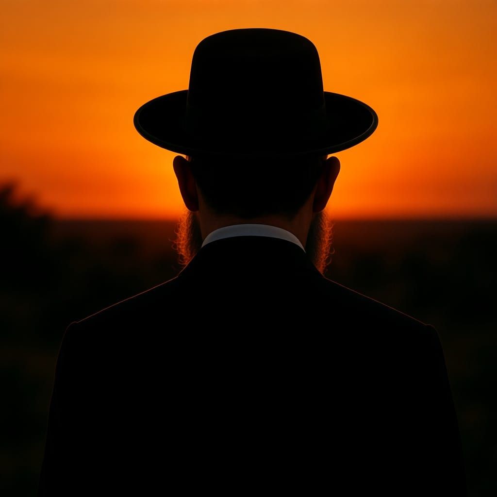 Haredi Man Watches a Vibrant Sunset
