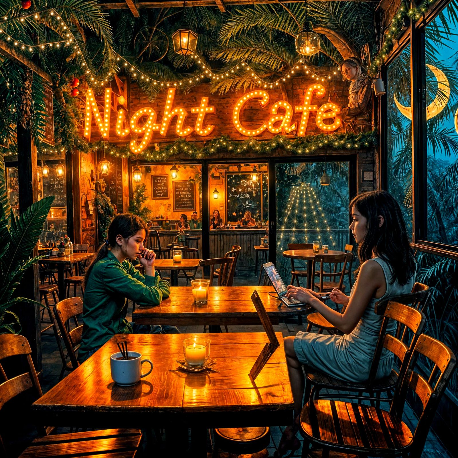 "Night Cafe" at night   by @Morning Dawn