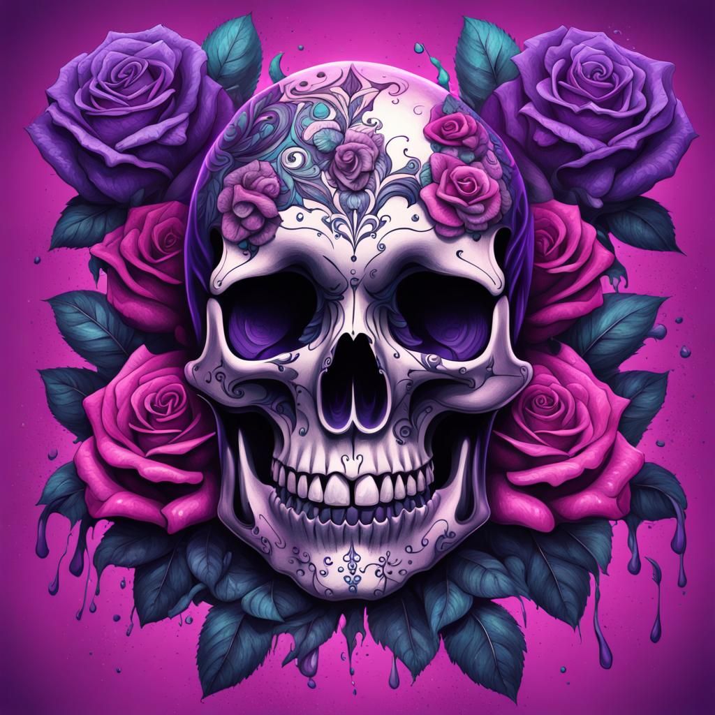 skull with roses - AI Generated Artwork - NightCafe Creator