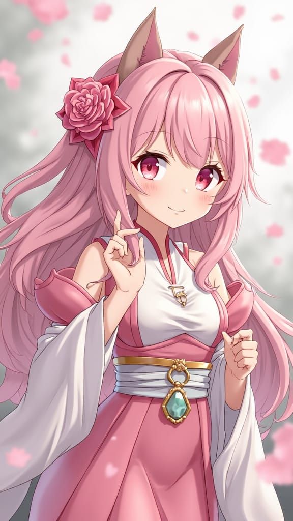 Anime Catgirl with Grey Hair in Pastel Colors