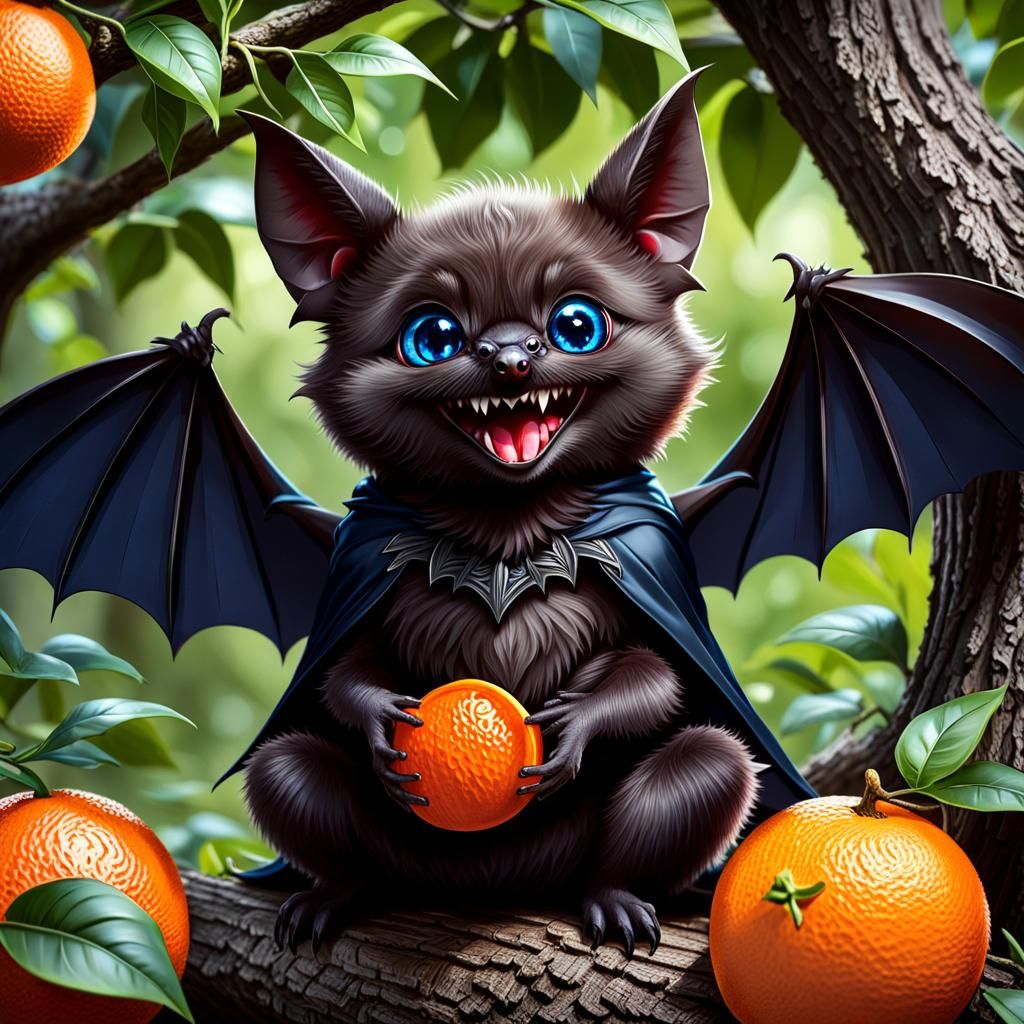 Flufy bat eating oranges AI Generated Artwork NightCafe Creator
