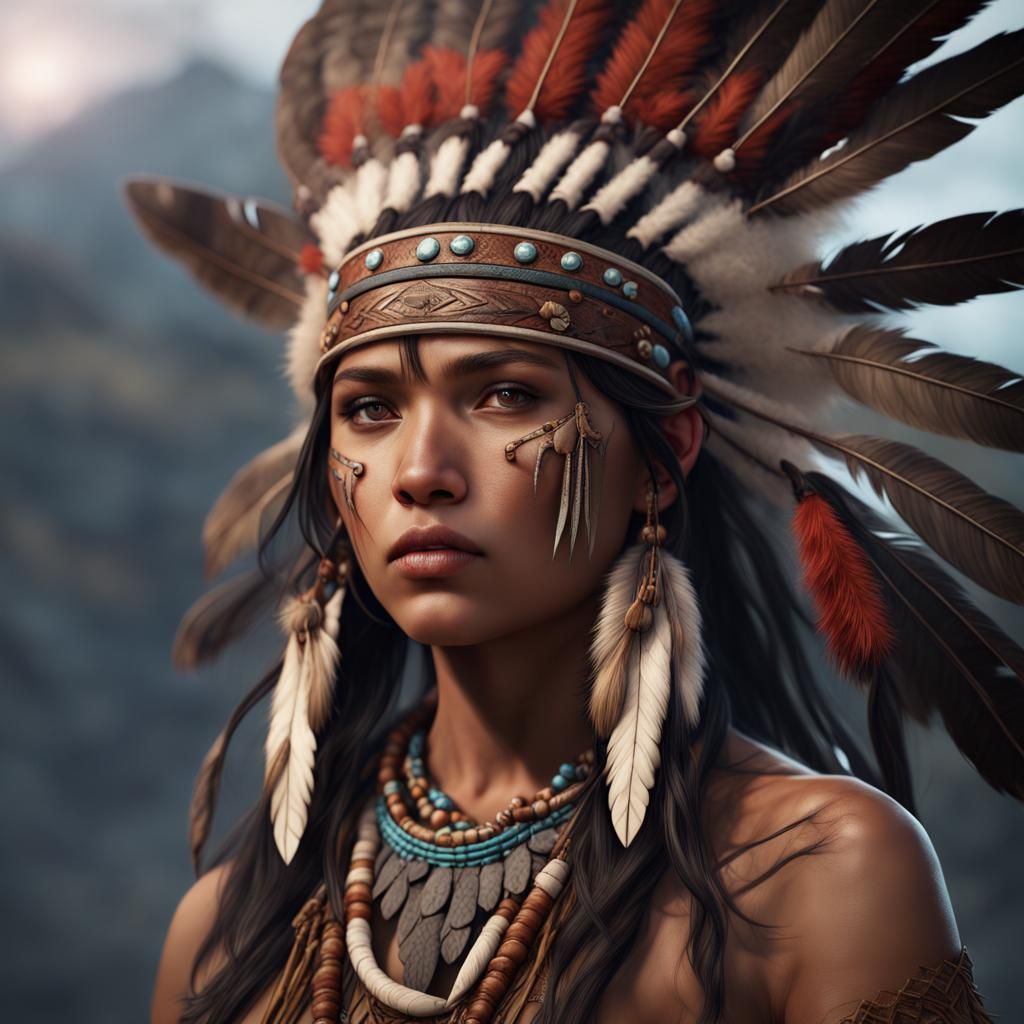 Detailed Native American Girl Fantasy Art