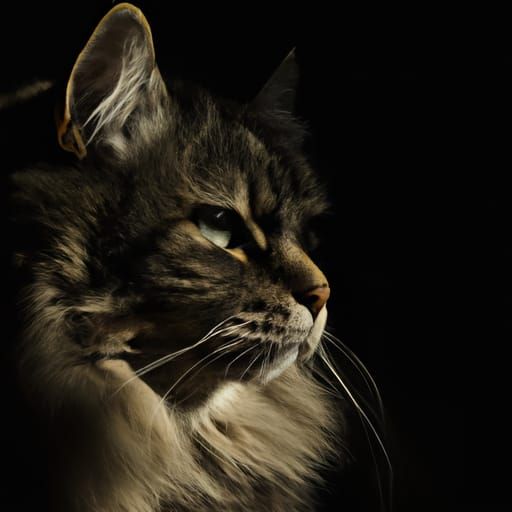 portrait photo of a fluffy cat the lighting on the right side, fill light, low iso photography