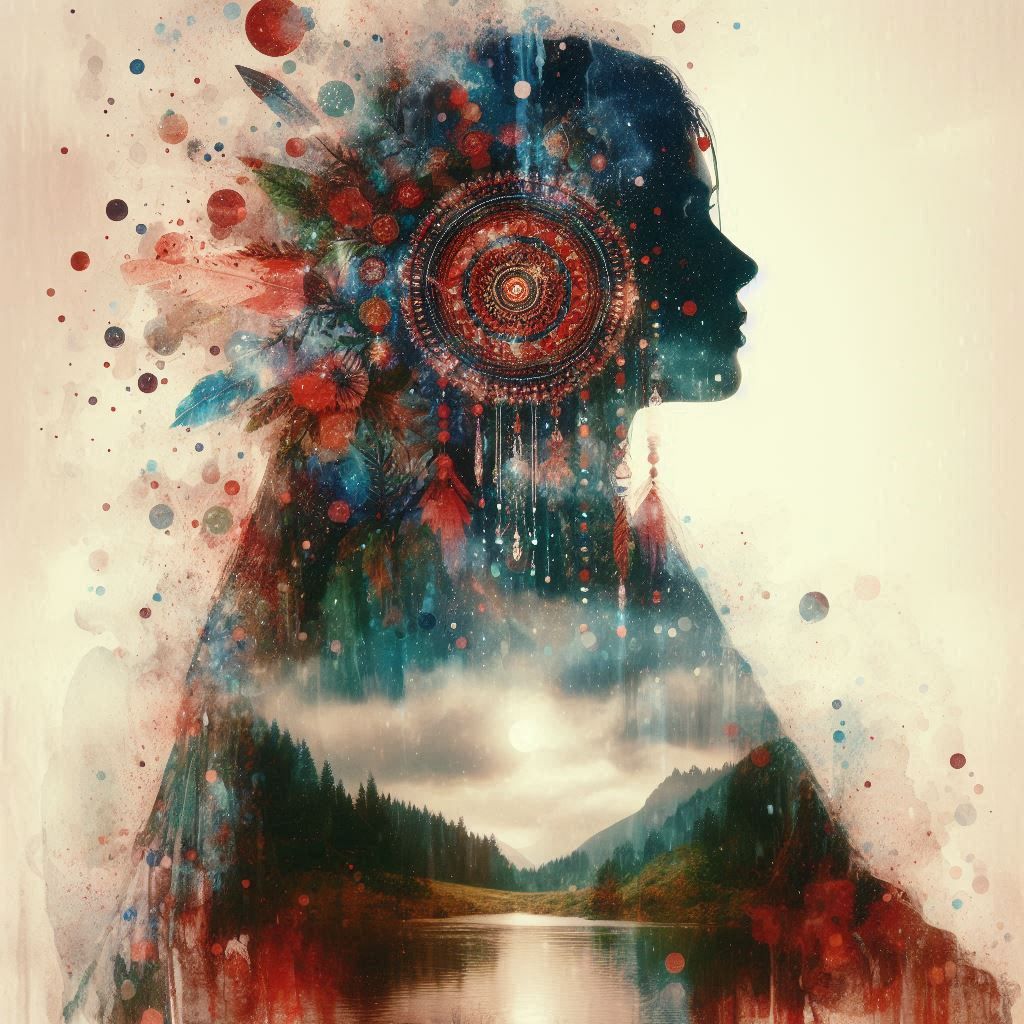 double exposure beautiful fantasy DALL-E 3 portrait landscap...