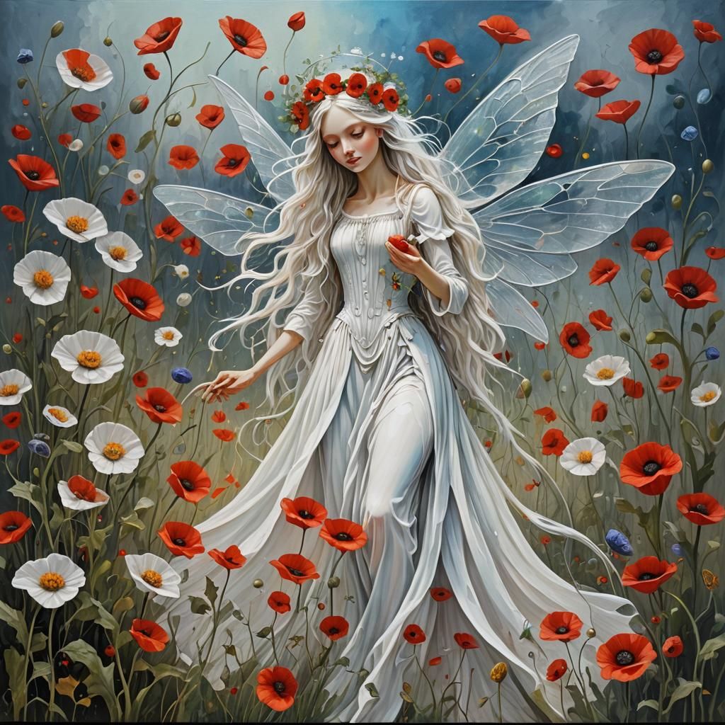 Fairy on poppy field