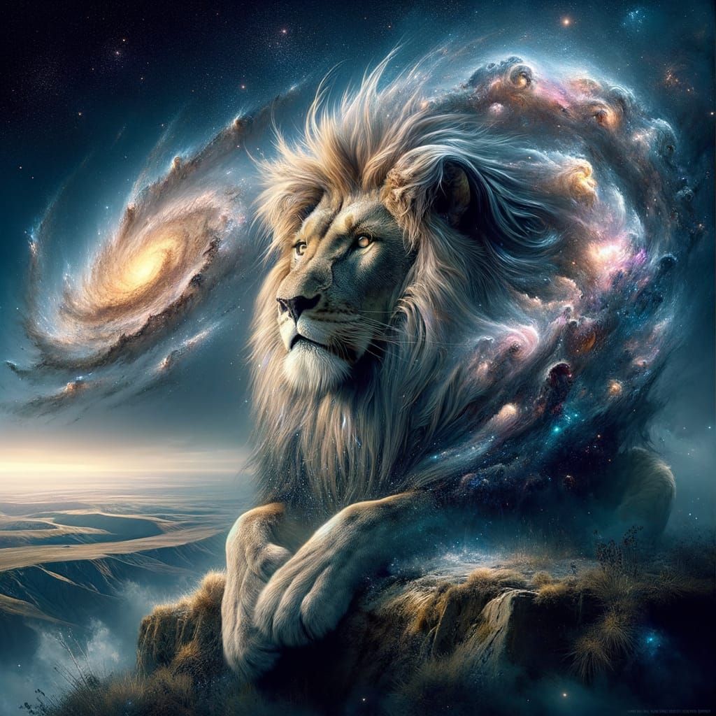 Cosmic Lion Overlooking Starlit Savannah  by @TheBiSpy