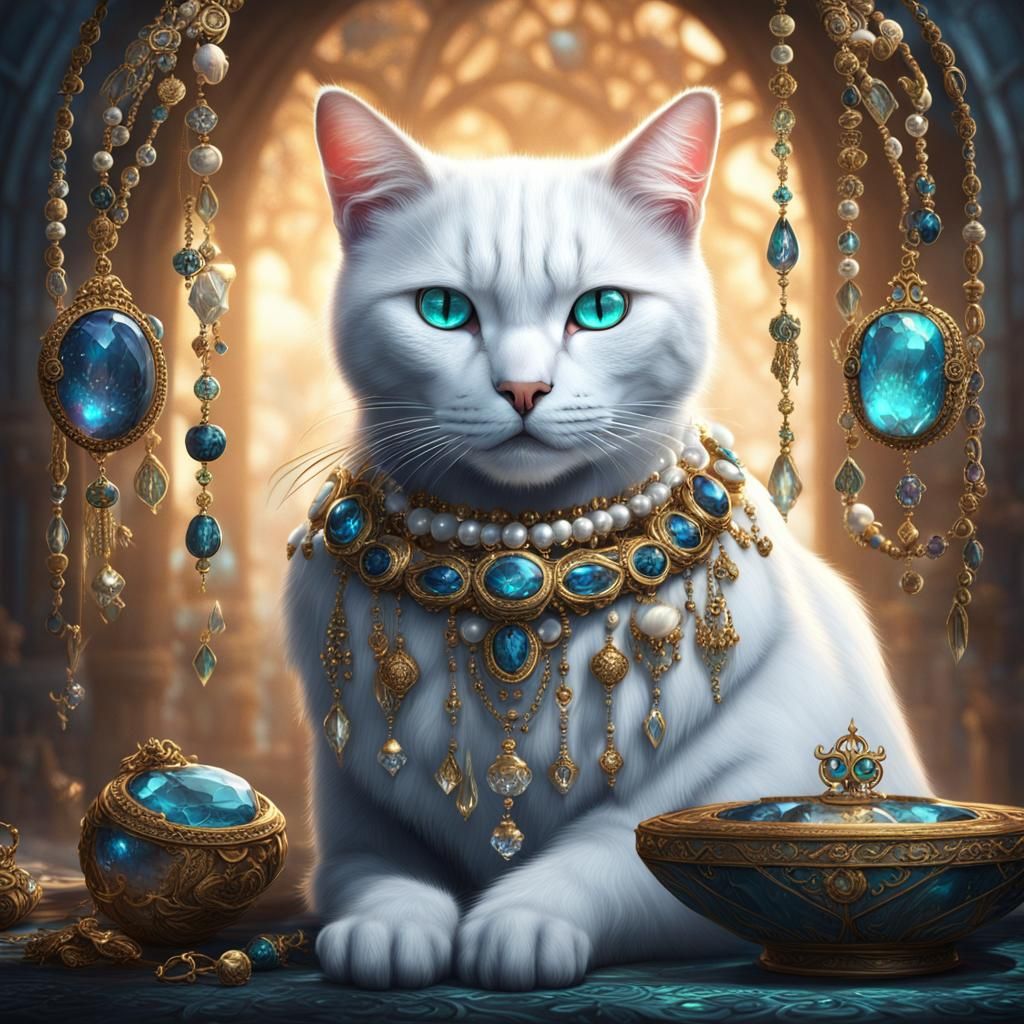 White cat with jewelry