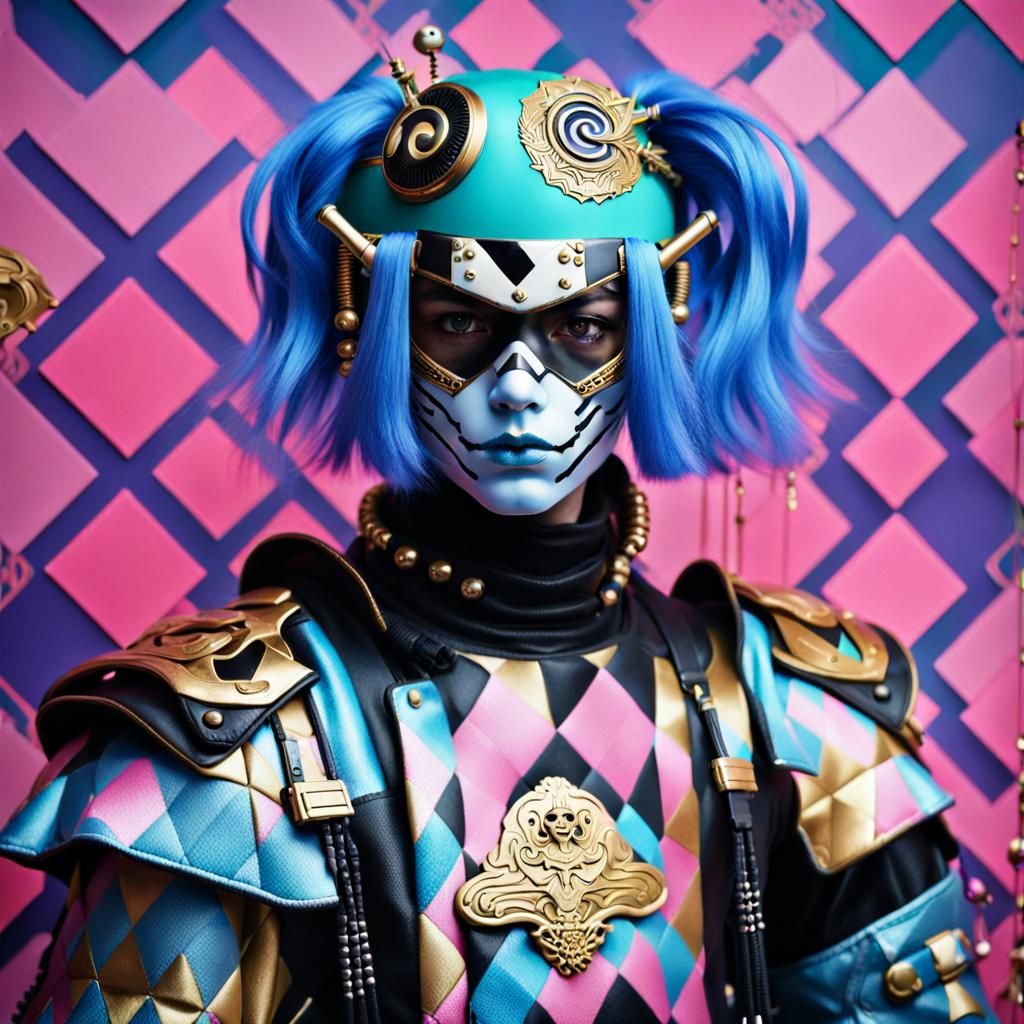 Portrait Cyborg  harlequin Japanese Versailles Vaporwave scr...