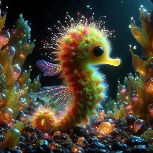 Teeny Tiny Orange-Yellow Fluffy Seahorse