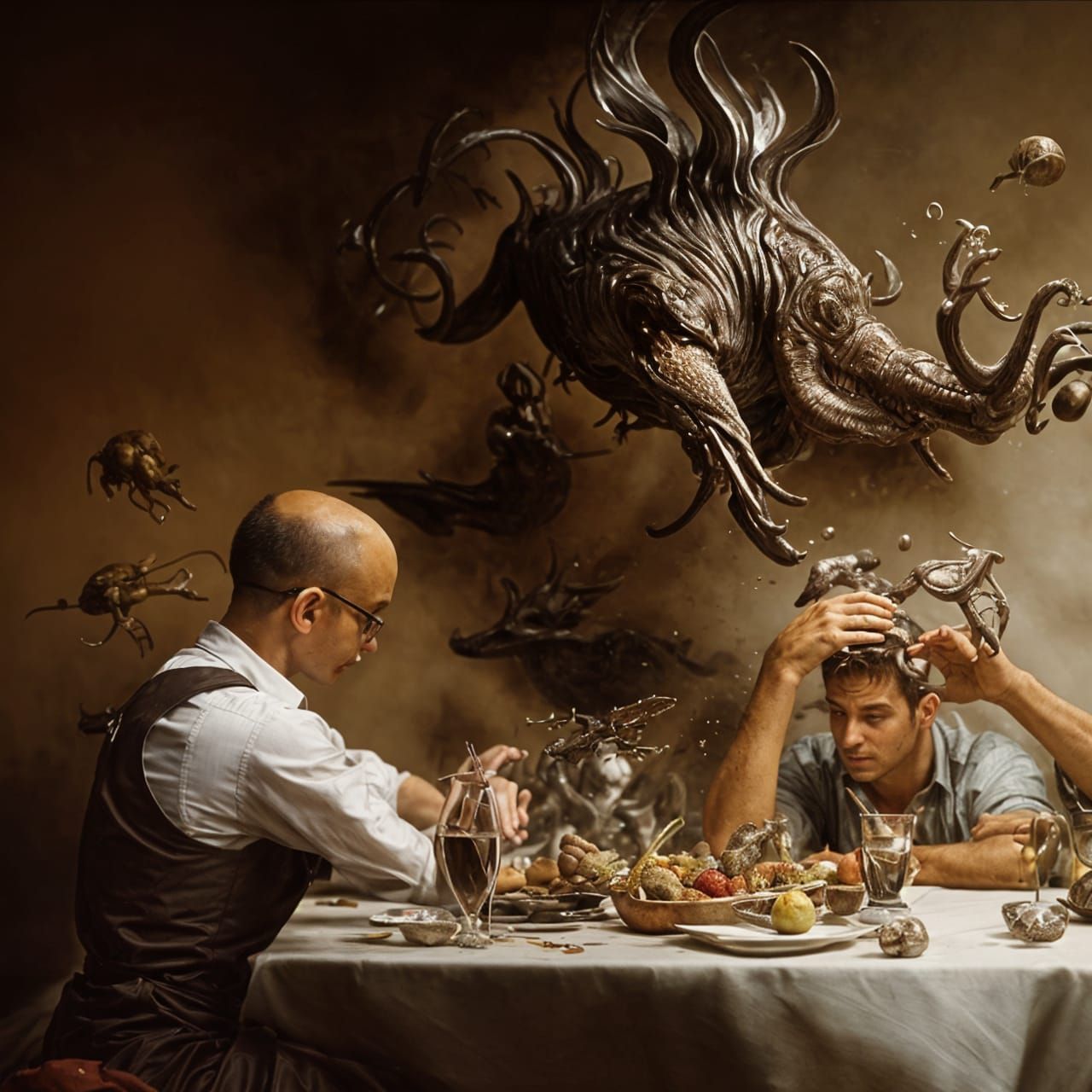 Bistro Accountant: Having Lunch... with a coterie of Crypto-beasties, cavorting overhead in a dining room