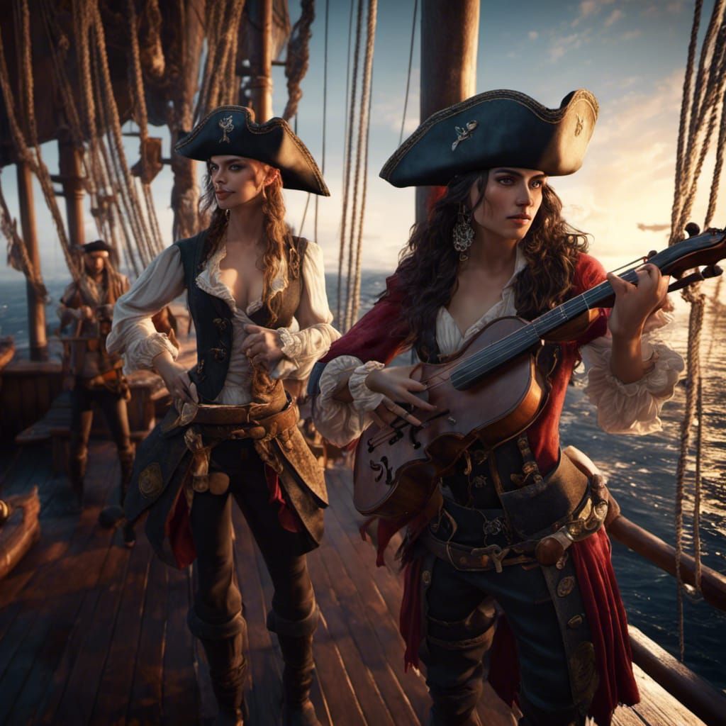 Pirates enjoying music on the sea