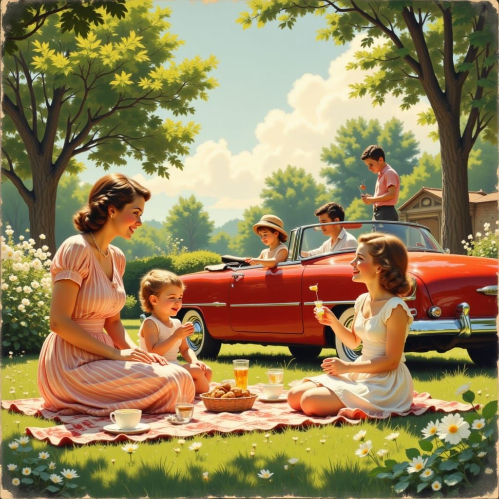 1950s Retro Family Picnic in Vibrant Park