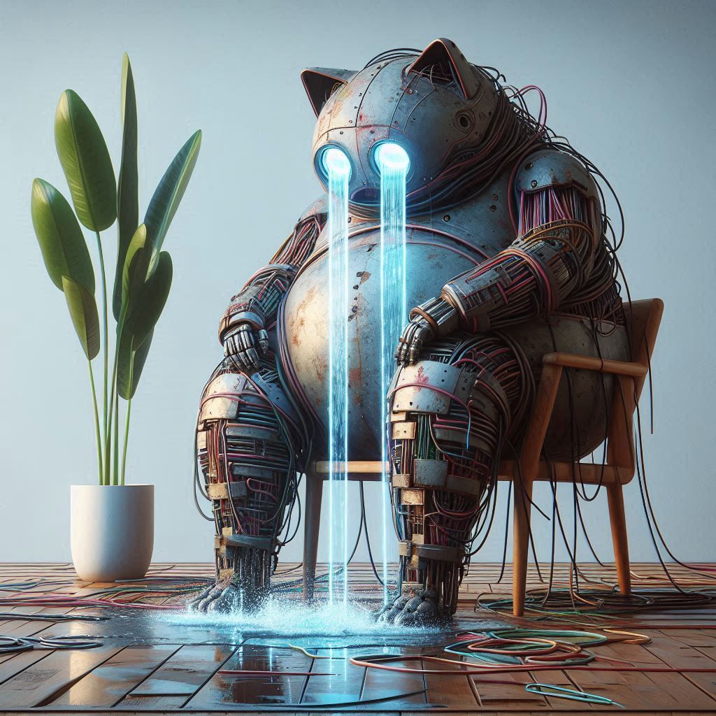 Sad Old Fat Robot Cat