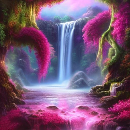 Pink Waterfall - AI Generated Artwork - NightCafe Creator