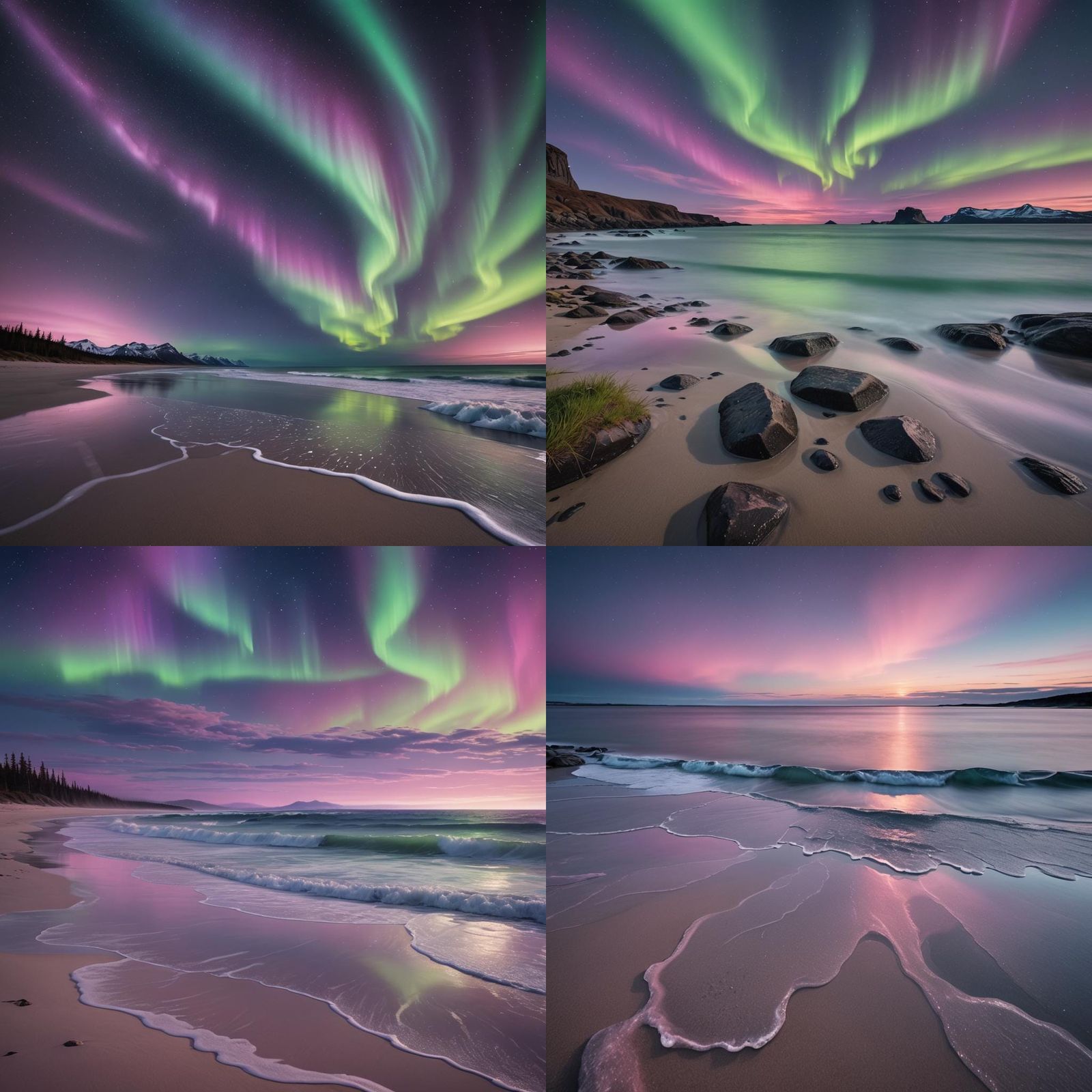 Northern Lights Reflect on Glistening Beach