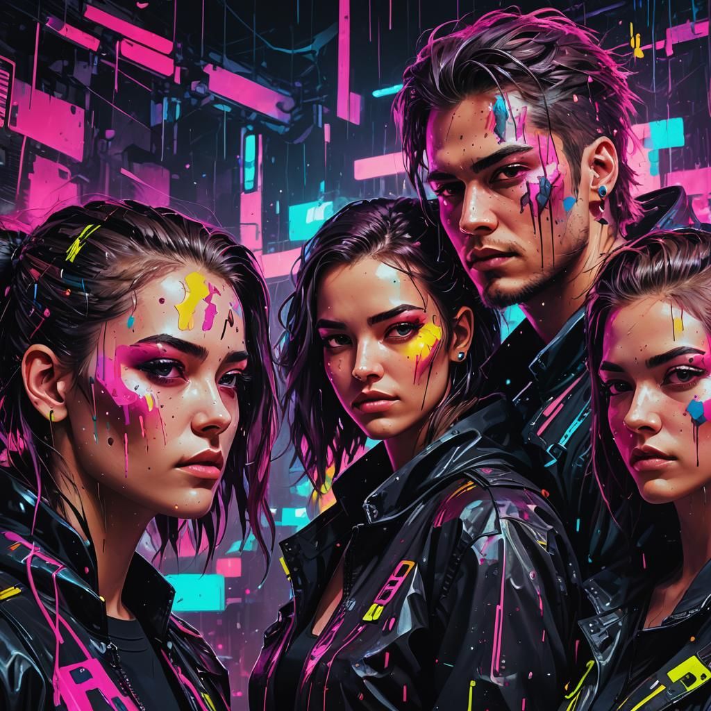 Neon Cyberpunk Youth in a Digital World