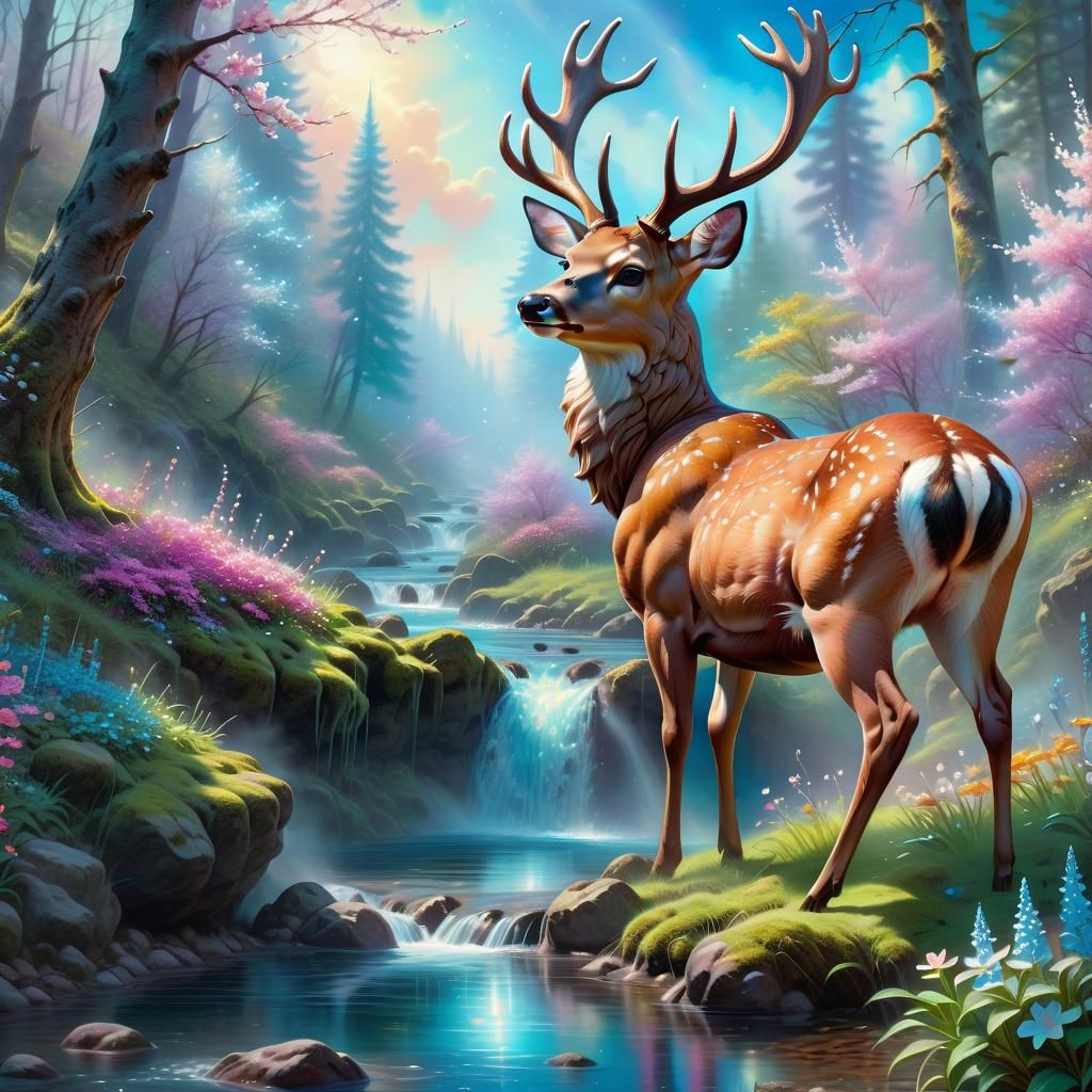 A Deer in the forest by an stream - AI Generated Artwork - NightCafe ...