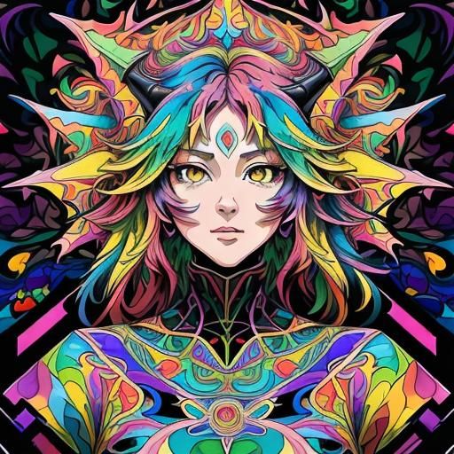 anime girls, trippy, psychedelic, surreal, colorful, pink, drugs, tattoo |  9860x5000 Wallpaper - wallhaven.cc