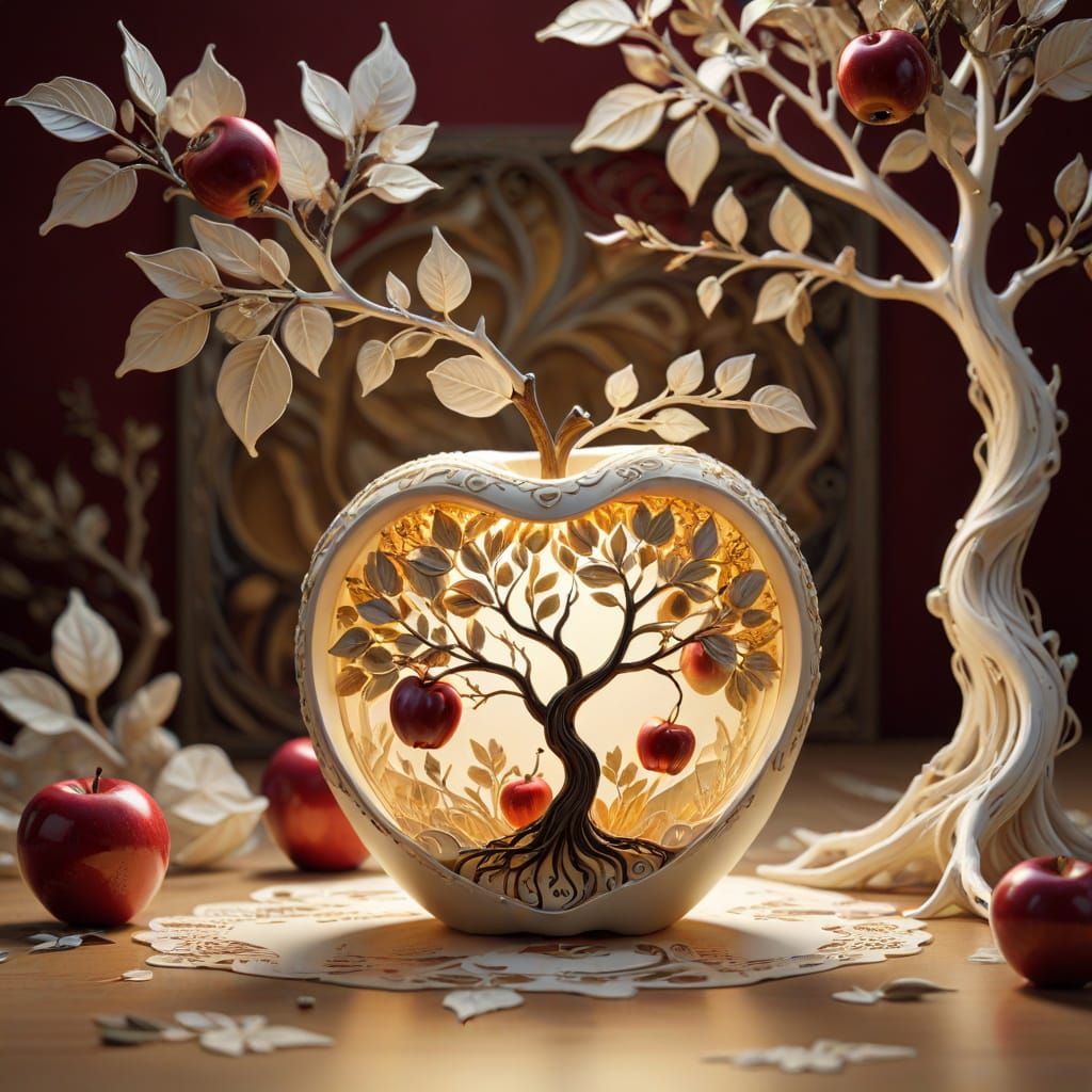 Golden Apple with Intricate Quilling and Miniature Diorama